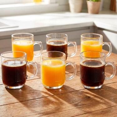 Imagem de Jogo Copos De Vidro Xícara Caneca De 250ml Conjunto Kit 6pçs