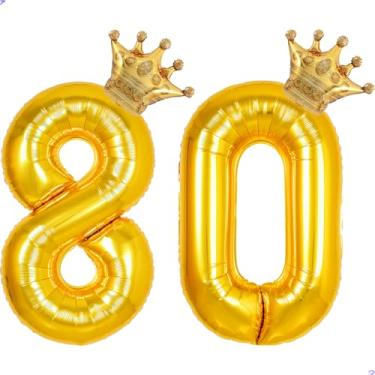 Imagem de 80 balões com números dourados de 101 cm para decorações de aniversário de 80 anos para homens e mulheres, balões gigantes de 82 anos