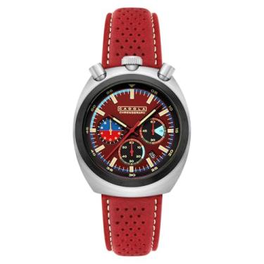 Imagem de Cadola Relógio masculino Testa Di Toro Cronógrafo Interlagos 1972 edição limitada com pulseira de couro CD-1058 de 42 mm, Bola de fogo vermelha