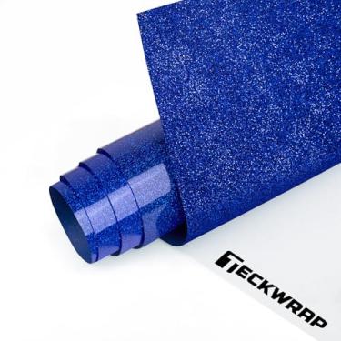 Imagem de TECKWRAP Vinil de transferência de calor HTV com glitter azul marinho, 30,5 cm x 1,8 m, glitter azul marinho em vinil para camiseta, vestuário, bolsa, aparência de roupas DIY