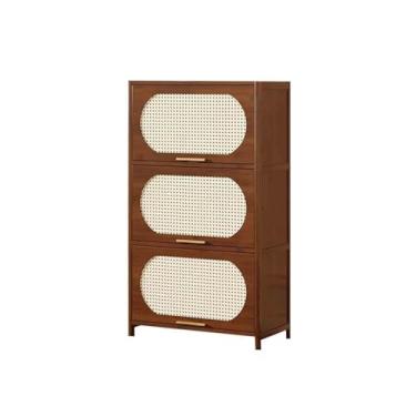 Imagem de hezhuhe2258 Aparador de sala de jantar com 3 níveis de vime, estante de canto para sala de estar, 60 cm de largura