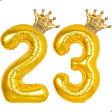 Imagem de 23 balões com números dourados de 101,6 cm para decorações de aniversário de 23 anos para homens e mulheres, balões gigantes de Mylar de 23 anos