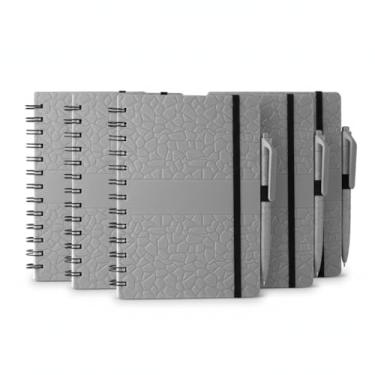 Imagem de Caderno Espiral com Capa Dura Texturizada, 70 Folhas Pautadas Impermeáveis, Suporte para Caneta, 17,8x12,8x1cm, Preto (5, Cinza)