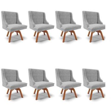 Imagem de Kit 08 Cadeiras Suede Cinza Giratória De Madeira - DROSSI