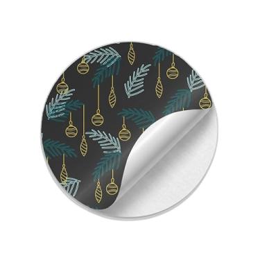 Imagem de Adesivos Redondos Natalinos 25 Unidades Com Estampa Galhos de Árvores Coloridos - Tamanho 30x30cm