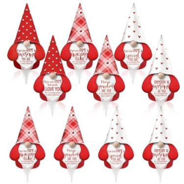 Imagem de Kathfly 12 conjuntos de presentes de dia dos namorados, decoração de gnomo em massa, vermelho, enfeites de mesa de dia dos namorados, bonecas de pelúcia com agradecimento, coração, feltro, cartões de