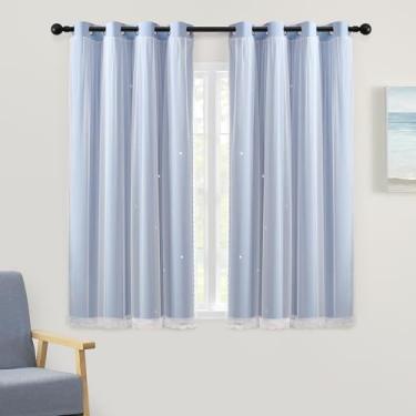 Imagem de XiDi Cortinas blecaute azul claro para quarto de meninas, sala de estar, 153 cm de comprimento, 2 painéis, cortinas estrelas, escurecimento de quarto de crianças, cortinas com isolamento térmico