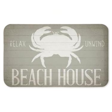 Imagem de Tapete antifadiga Relax Unwind Beach House Crab Antifadiga, ergonômico acolchoado para cozinha e tapete de pé com suporte antiderrapante, tapete de conforto ecológico, design por Kim Allen, 76 cm x 45