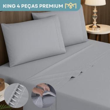Imagem de Jogo De Lençol King 4 Peças Micropercal 400 Fios Fronha Ponto Palito S