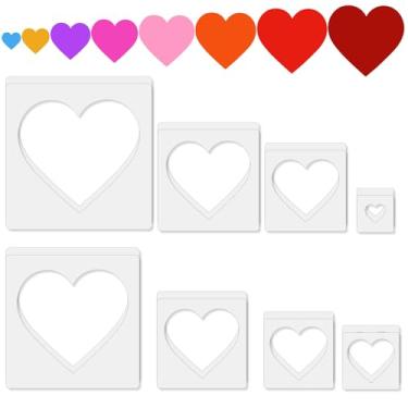 Imagem de 16 peças de estêncil de coração, estêncil de coração grande a pequeno, tamanhos diferentes, modelo de pintura reutilizável para paredes de tecido, papel artístico, decoração de casa