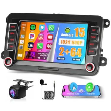 Imagem de Rádio automotivo 2 + 64G Android 15 para VW Jetta Passat Tiguan Polo Touran Beetle, rádio com tela sensível ao toque de 17 cm, sem fio, Carplay, Android, navegação GPS, Bluetooth, FM RDS, EQ, espelho