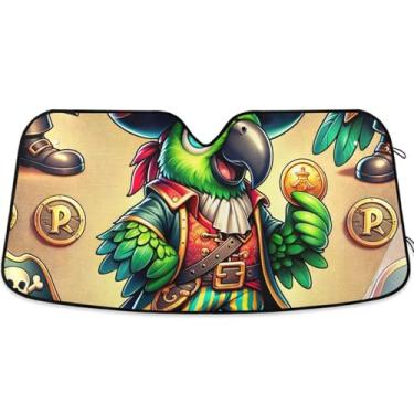 Imagem de Toldo de sol personalizado de desenho animado capitão papagaio pirata para para-brisa de carro protetor solar retrátil dobrável engraçado para para-brisa dianteiro de carro impressões de animais P