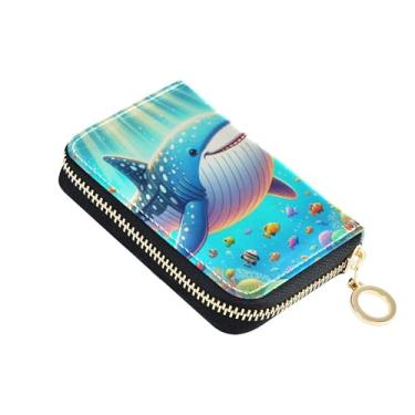 Imagem de Carteira feminina vibrante azul marinho coral pequena com bloqueio de RFID para cartões de crédito, bolsa decorativa para moedas com zíper