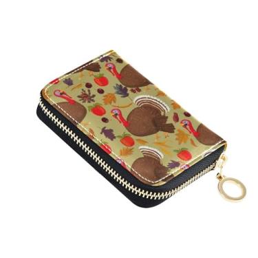 Imagem de Carteira feminina à prova de digitalização de couro, 9 compartimentos para cartão de crédito e 2 compartimentos para dinheiro, bolsa de moedas de animais de ação de graças com zíper