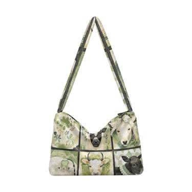 Imagem de Bolsa de pelúcia vermelha bege tricolor premium cinza aquarela, bolsa feminina, bolsa de ombro feminina, Vaca verde com xadrez verde, One Size