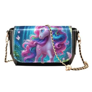 Imagem de Maçãs pretas em uma bolsa transversal de couro leve com padrão branco, bolsas transversais femininas, bolsas tiracolo de couro, Unicórnio rosa da selva fofo, One Size