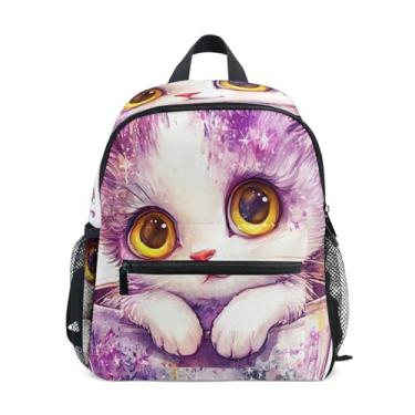 Imagem de GAIGEO Cute Kitten Adorable Cat Print Toddler Backpack 10x4x12 In, Little Boys Backpack with Water Bottle Pockets, Whistle Buckle