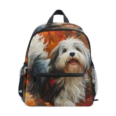 Imagem de GAIGEO Cute Dog Fall Maple Leaf Little Kid Backpack, 10x4x12 In, Backpack for Girls Includes Water Bottle Pockets, Whistle Clip for Safety