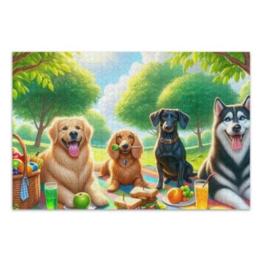 Imagem de Quebra-cabeça de cachorro piquenique 500 peças, jogo de parede para casa, arte de parede para adultos e adolescentes