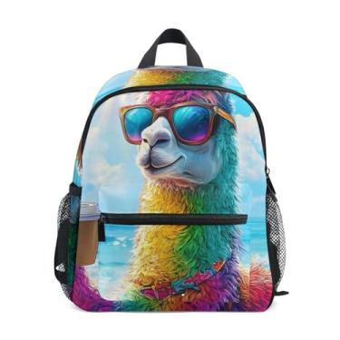Imagem de Rainbow Llama Funny Animal Little Kids Backpack with Whistle, Adjustable Chest Strap, Mini Backpack for Boys Lightweight & Compact for Ages 3-8