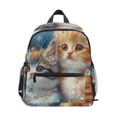 Imagem de GAIGEO Cat Cute Kittens Backpacks for Kids with Whistle, 2 Bottle Pockets, Lightweight, Kids Travel Backpack 10x4x12 In, for Ages 3-8