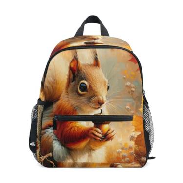 Imagem de GAIGEO Squirrel Autumn Floral Backpack for Kids, 10x4x12 In, Girl Toddler Backpack Includes Water Bottle Pockets, Whistle Clip for Safety