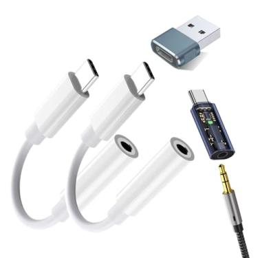 Imagem de Adaptador USB C para conector de fone de ouvido de 3,5 mm, para iPhone17 16 15 MacBook, cabo dongle de áudio auxiliar tipo C compatível com iPad, para Samsung Galaxy S23 etc. com adaptador USB A para