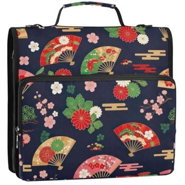 Imagem de Organizador de fichário com zíper para fãs japoneses, vintage, 3 argolas, fichários resistentes e divertidos com alça, bolsa de ensino médio, suporte para 500 lençóis, 34,5 x 31,5 x 9 cm