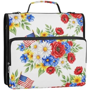 Imagem de Buquê de aquarela vermelho com 3 argolas para fichários de 3 anéis de 3,8 cm com zíper, bolsa escolar com alça de ombro, portfólio e estojo, suporte para pasta de anel, 34,5 x 31,5 x 9 cm