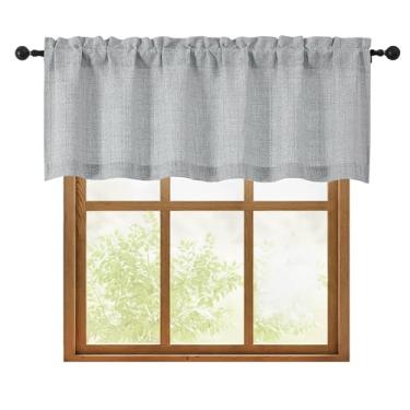 Imagem de OWENIE 1 peça de sanefa cinza para janelas de 45,7 cm de comprimento, cortina pequena texturizada com filtro de luz para banheiro porão sala de estar quarto, cortinas de meia janela sobre a pia, 152