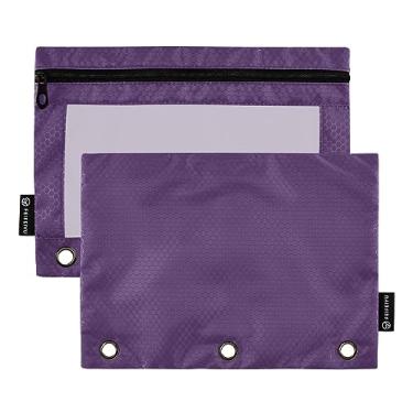 Imagem de GAIGEO Bolsa de lápis rosa claro para fichário de 3 anéis, bolsa de lápis com zíper, para presentes de estudantes universitários, material escolar resistente, Roxo, one sizex2
