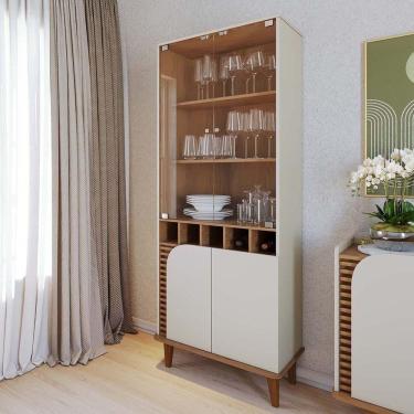 Imagem de Cristaleira Jurere 70cm 4 Portas De Giro - Ssx Multicoisas Cor Off White Matte/freijo