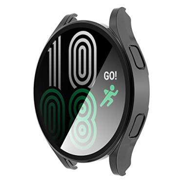 Imagem de Capa protetora de tela compatível com Samsung Galaxy Watch 4 de 40 mm e 44 mm com revestimento de PC com película de vidro temperado, capa protetora rígida para Galaxy Watch 4 (Watch 4 de 44 mm, preto