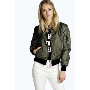 Imagem de Jaqueta Bomber Vintage Feminina Com Decote Redondo Moda De Rua De Outo