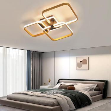 Imagem de Luminária de teto LED 3000K-6500K, dimerizável, quadrada, em acrílico, com controle remoto, moderna, dourada, para sala de estar, quarto, sala de jantar e escritório (4 lâmpadas).
