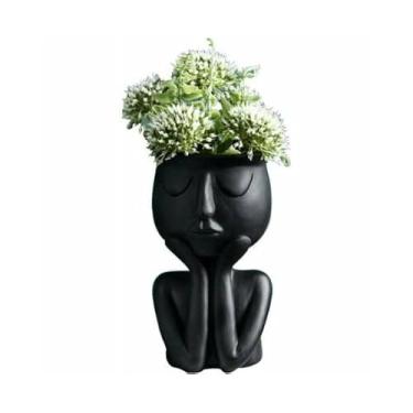 Imagem de Vaso de Suculenta Nórdico com Rosto Abstrato Estátua Flores Moderna Criativa em Resina Estilo Único Artesanal para Decoração Quarto Sala Estar Escritó