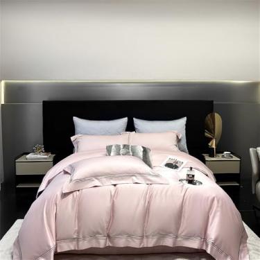 Imagem de Jogo de cama bordado em algodão liso, com capa de edredom, lençol de baixo, fronhas, cor 4, tamanho Queen (200x230cm), 4 peças