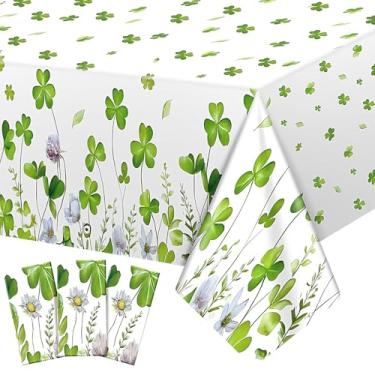 Imagem de Hahafelt Pacote com 3 toalhas de mesa para o Dia de São Patrício, 137 x 272 cm, capas de mesa de plástico descartáveis, trevo da sorte, verde, retangular, decoração à prova d'água, para festas de