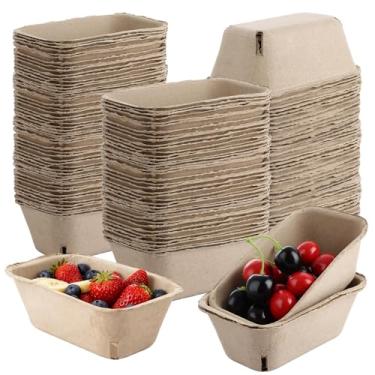 Imagem de MIVIDE Pacote com 100 cestas grandes de fibra de polpa natural, cestas de morango, cestas moldadas de frutas silvestres, cestas de frutas silvestres, recipientes para vegetais de mirtilo e framboesa