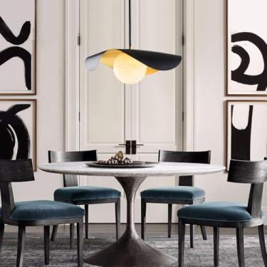 Imagem de Luminárias pendentes modernas, luminárias pendentes em formato de bola de metal e vidro, luminárias minimalistas para restaurantes, luminárias criativas e personalizadas em mármore para sala