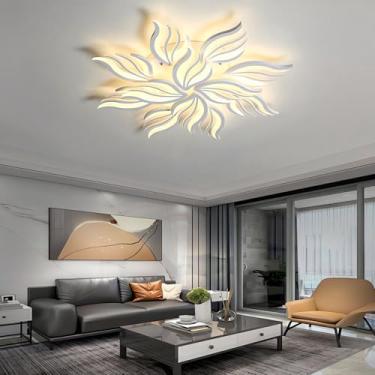 Imagem de Luminária de teto LED moderna com design de flor, 40 polegadas, dimerizável, ultrafina, em acrílico, com controle remoto, ideal para sala de estar, quarto e sala de jantar (branca, 12 lâmpad