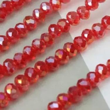 Imagem de Kit 10 Fios de Cristal 6mm Flat Facetado Vidro – 85 a 90 Contas por Fio 64 Cores para Bijuterias e Artesanato (Vermelho Boreal | 250-AB)