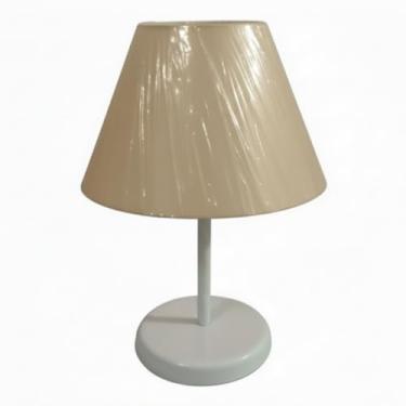Imagem de Abajur de Mesa em PVC Pequeno 27cm Branco, Base Polipropileno, Bivolt com Interruptor Meio Fio, Luminária de Cabeceira para Quarto e Sala (BEGE)