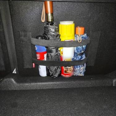 Imagem de Organizador de porta-malas de carro com fita mágica preta, ajuste universal, 1 ou 2 tiras de armazenamento para prender garrafas, ferramentas de guarda-chuvas na carga do porta-malas, grande
