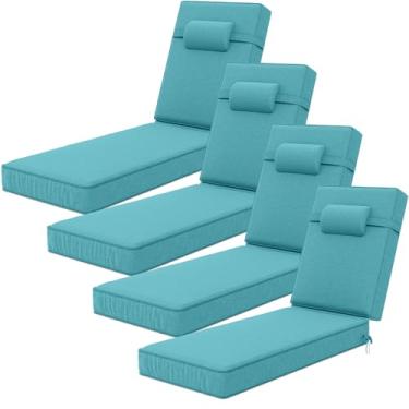 Imagem de Almofadas de espreguiçadeira Olefin de 182 x 53 x 10 cm, almofadas de espreguiçadeira com encosto de cabeça para móveis ao ar livre - Conjunto de 4 almofadas de substituição de cadeiras de pátio