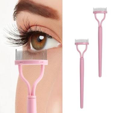 Imagem de Conjunto de ferramentas de pente separador de cílios, pacote com 2, aplicador de rímel, separador de cílios e escova de cuidados para separação de rímel (rosa)