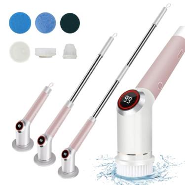 Imagem de Escova Elétrica IPX5 Sem Fio com Display LCD Duplo Cabo Extensível Ajustável e 7 Cabeças de para Banheira Telha