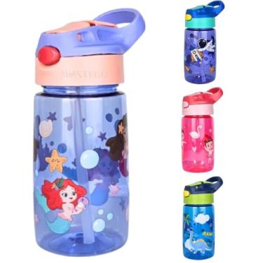 Imagem de Garrafinha Infantil 450ml Anti Vazamento Com Canudo Retrátil, Alça e Trava Escola Passeio Garrafa (Lilas Sereia)