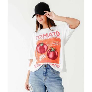 Imagem de Camiseta Feminina Estampa Tomate Manga Curta Marisa-27044, Off white, 