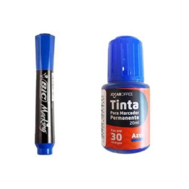 Imagem de Kit Piloto + Tinta Refil Permanente Azul Bic / Jocar Office - Compacto